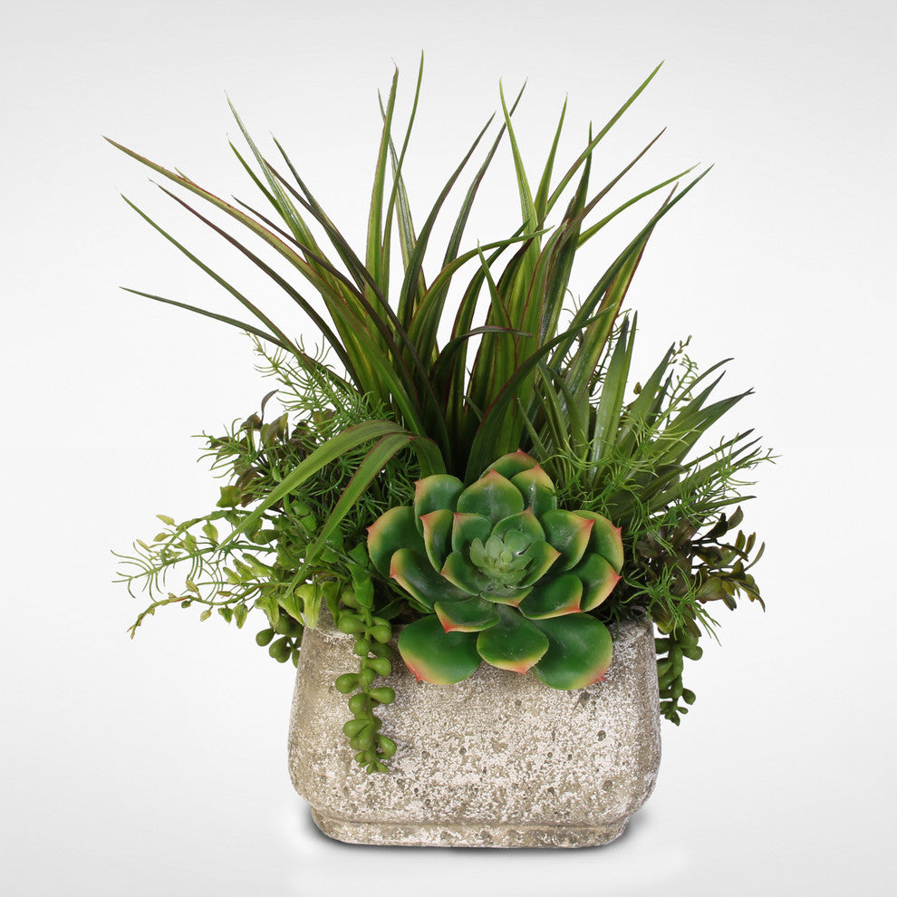 Artificial Succulent Variety in a Cement Pot