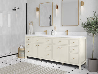 Sonoma 84" Double Sink Bath Vanity in Alabaster, 2" Calacatta Black