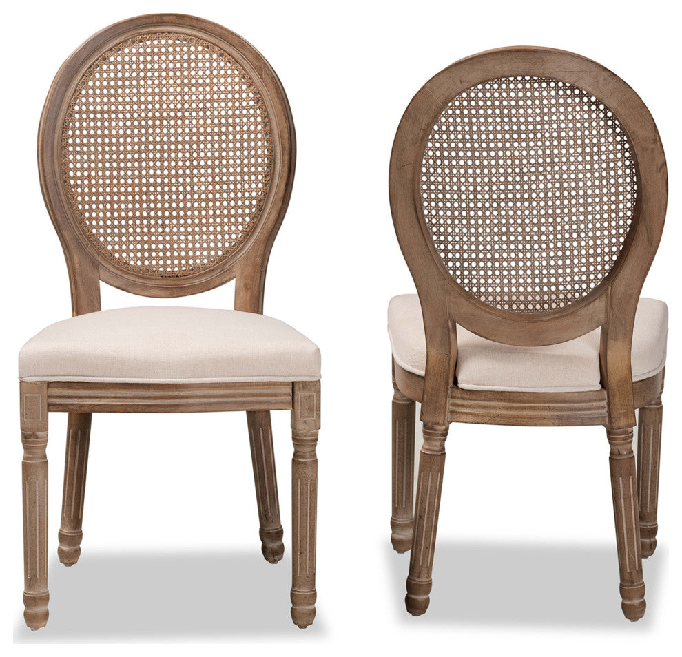 Alba French Inspired Beige Dining Chair, Set of 2, With Rattan