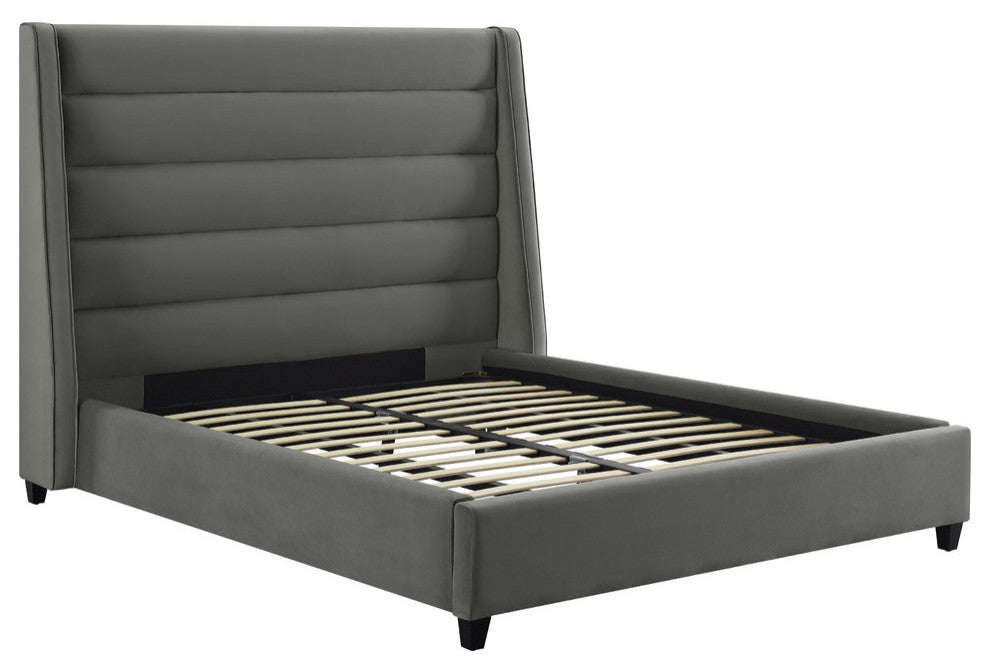 TOV Furniture Koah Grey Velvet Bed in Queen