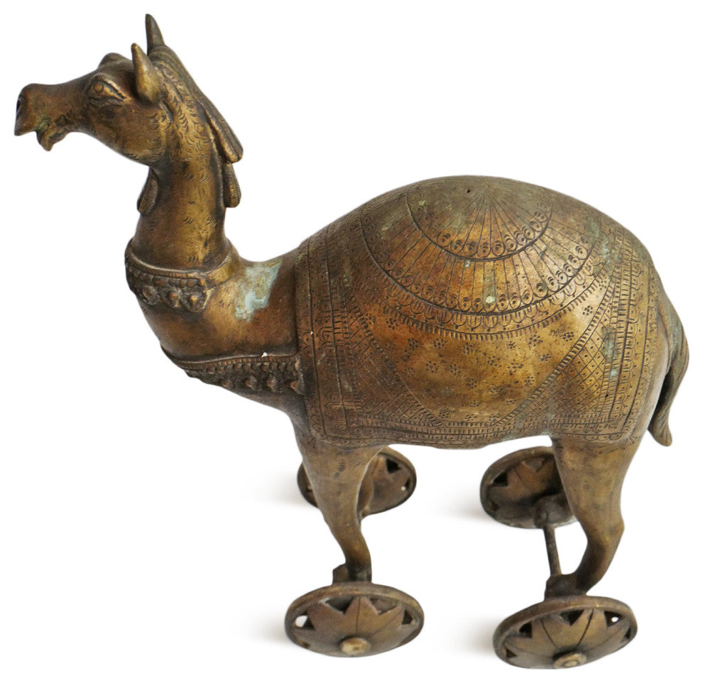 Antique Brass India Camel on Wheels