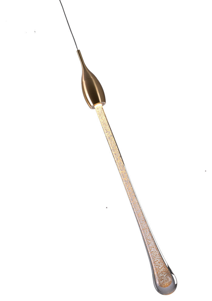 Gold Metal LED Pendant With Dusted Clear Glass