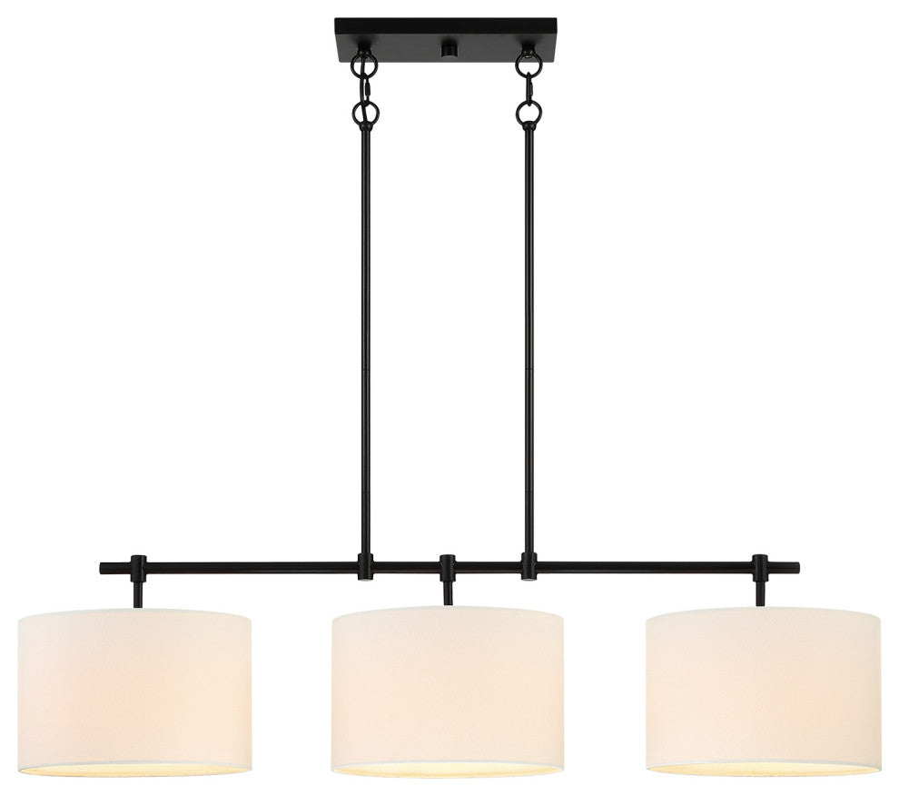 41'' W 3-Light Black Kitchen Island Chandelier With White Drum Shades