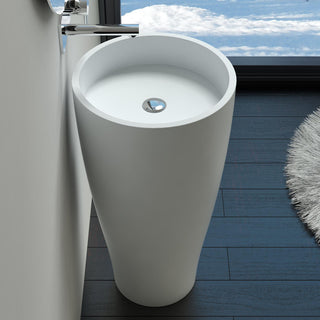ADM Circular Freestanding Pedestal Sink, White, 18", Matte White