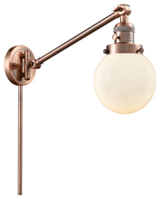 Beacon 1-Light Swing Arm Light, Antique Copper, Glass: Matte White Cased