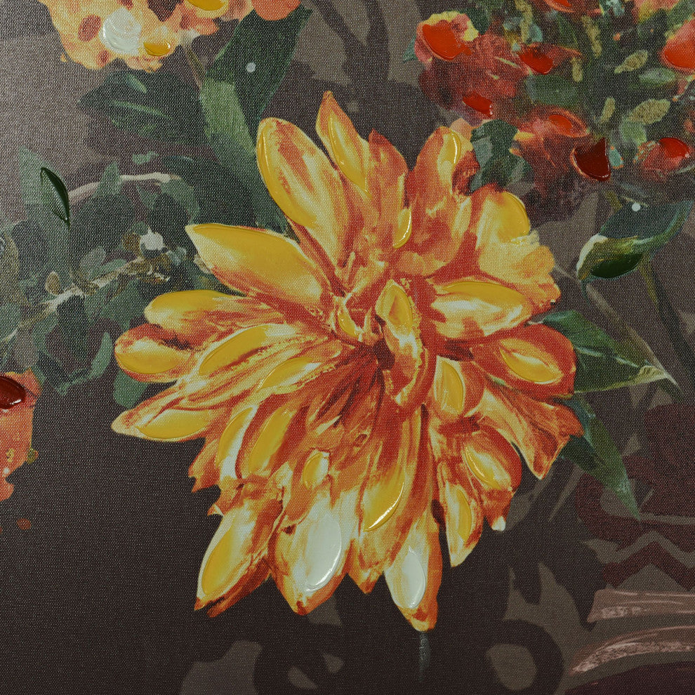 Still Life Bouquet Canvas Wall Art Hand Painted Accents Natural Wood Frame