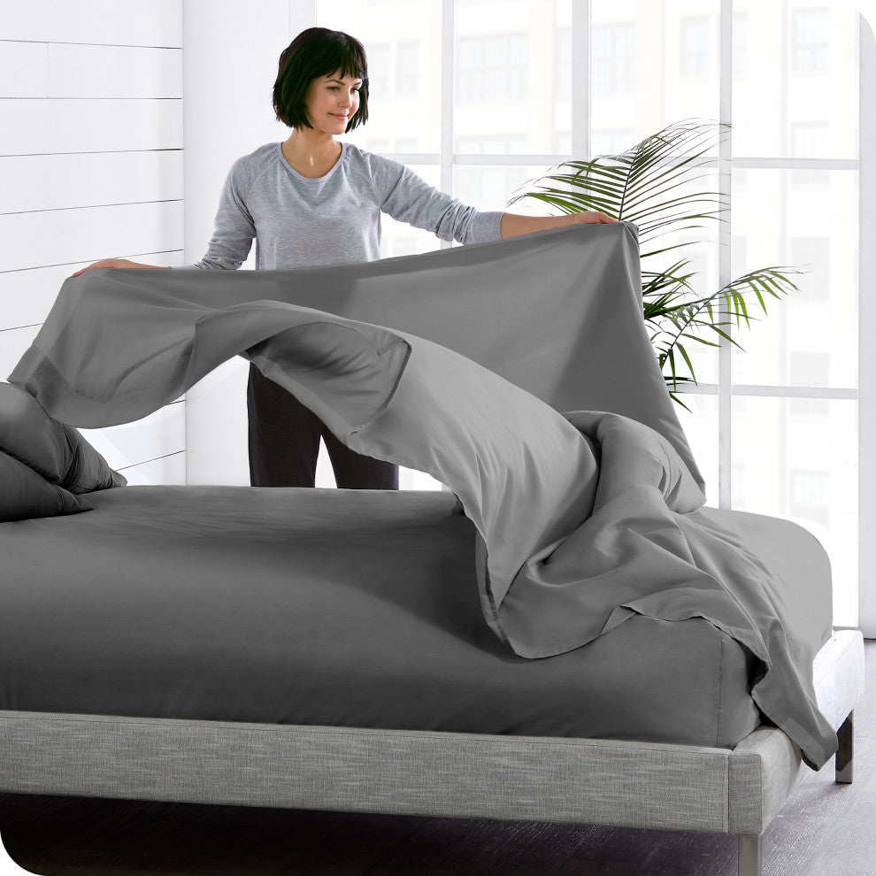 Bare Home Microfiber Flat / Top Sheet, Gray, Queen