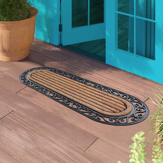 Striped Oval 18"X48" Rubber And Coir Molded Double Doormat