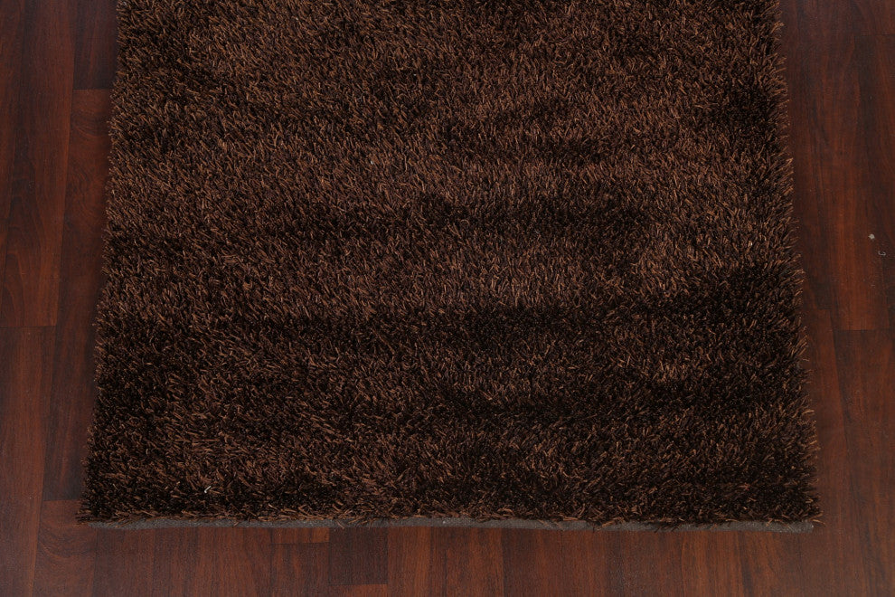 Brown Contemporary Plush Shaggy Oriental Area Rug Hand-tufted Carpet 5x7