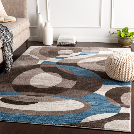 Surya Riley RLY-5104 5'3"x7'7" Rug, Sky Blue/Dark Blue/Taupe/Ivory/Brown/White