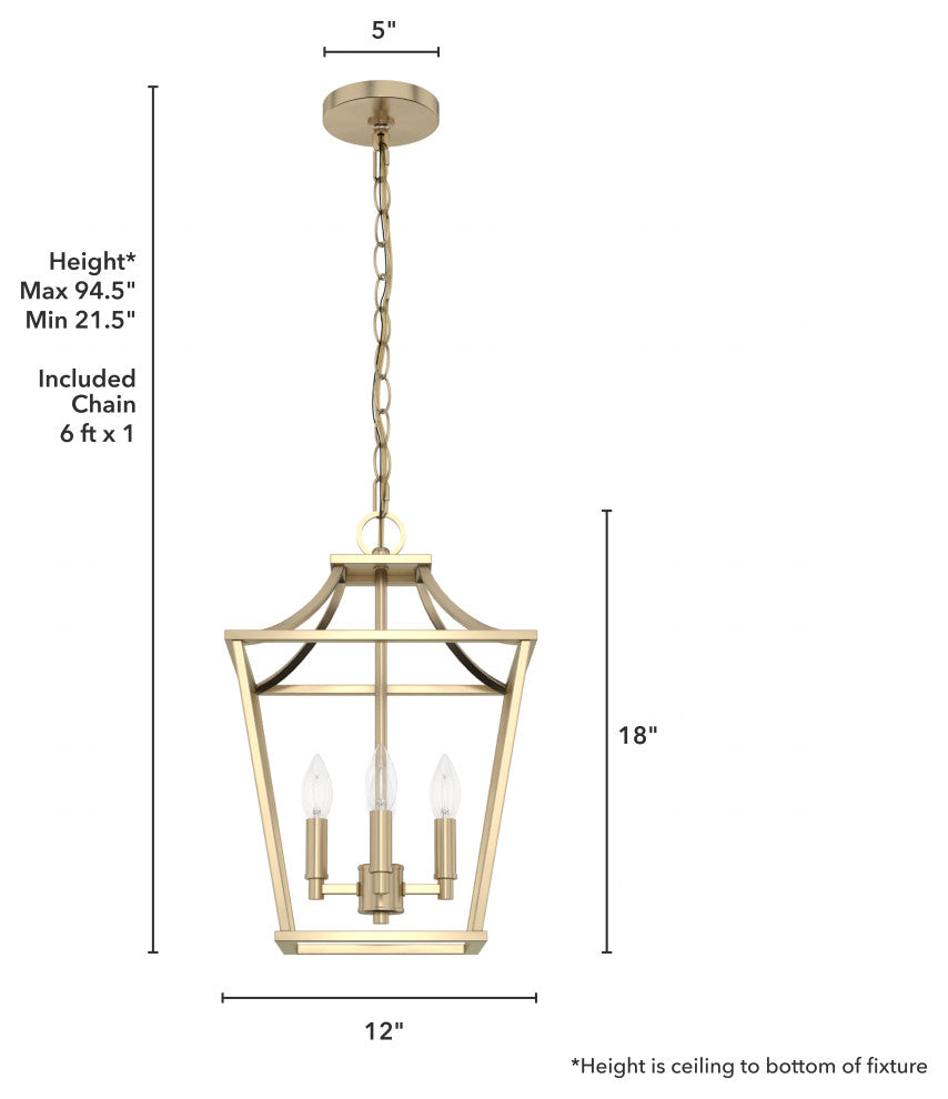 Hunter 12" Laurel Ridge Alturas Gold 4 Light Lantern Pendant Ceiling Light