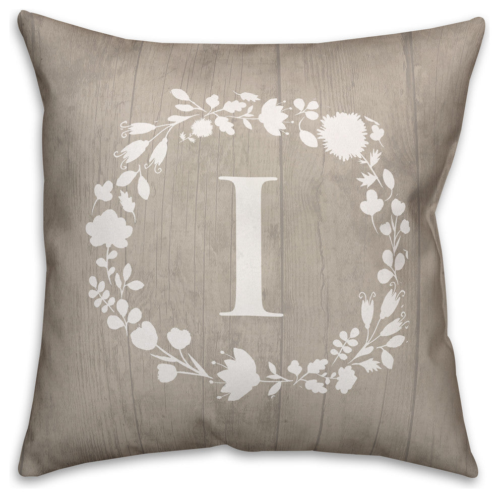 I Rustic Wreath Monogram Spun Poly Pillow, 18x18
