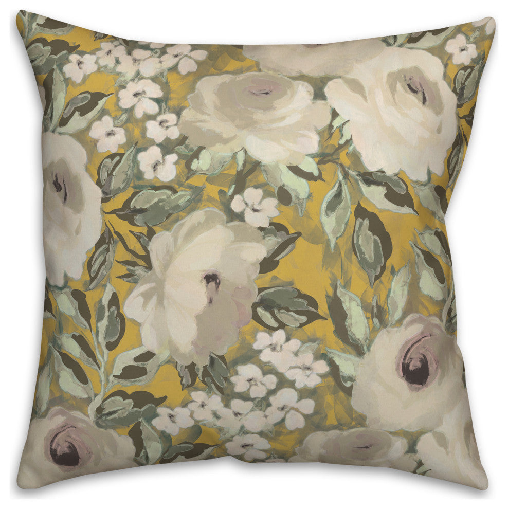 Yellow Floral 18x18 Spun Poly Pillow
