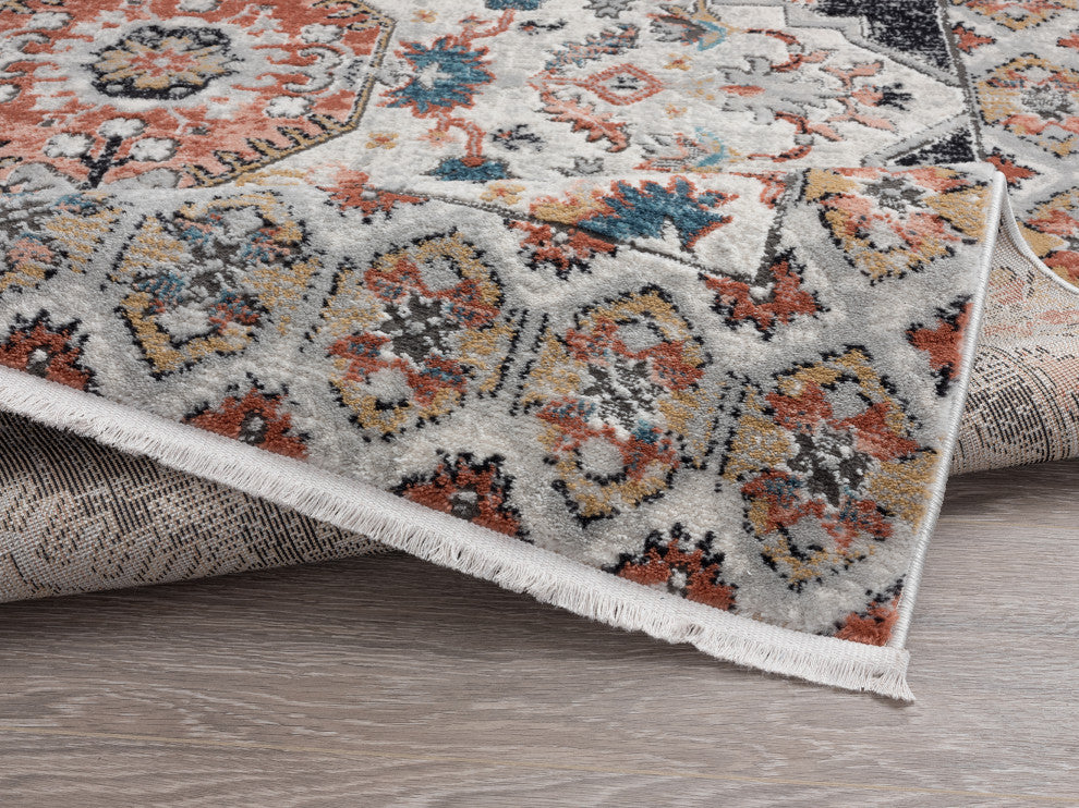 Abani Azure Collection AZR120A Dark Gray Beige Medallion Area Rug