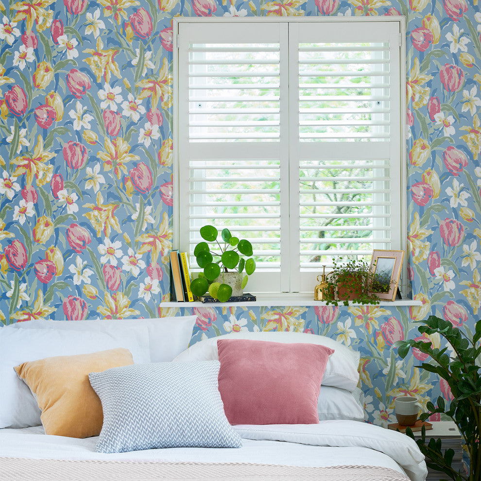 Laura Ashley Tulips China Blue Removable Wallpaper