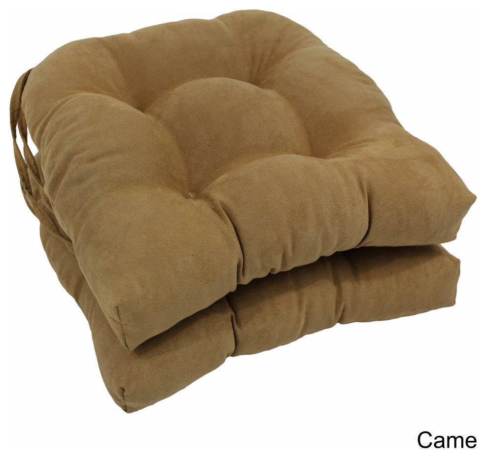 16" Solid Microsuede U-Shaped Tufted Chair Cushions, Set of 2, Camel