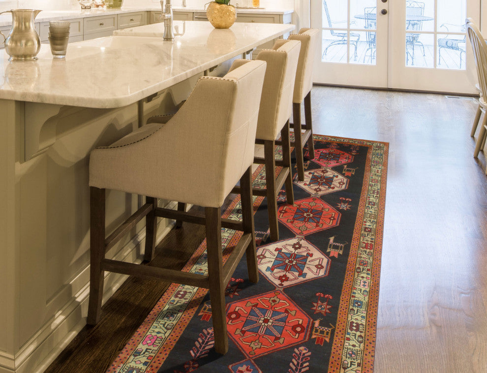 Fine Vintage Distressed Tansholpan Charcoal/Navy Runner, 3'6x10'4