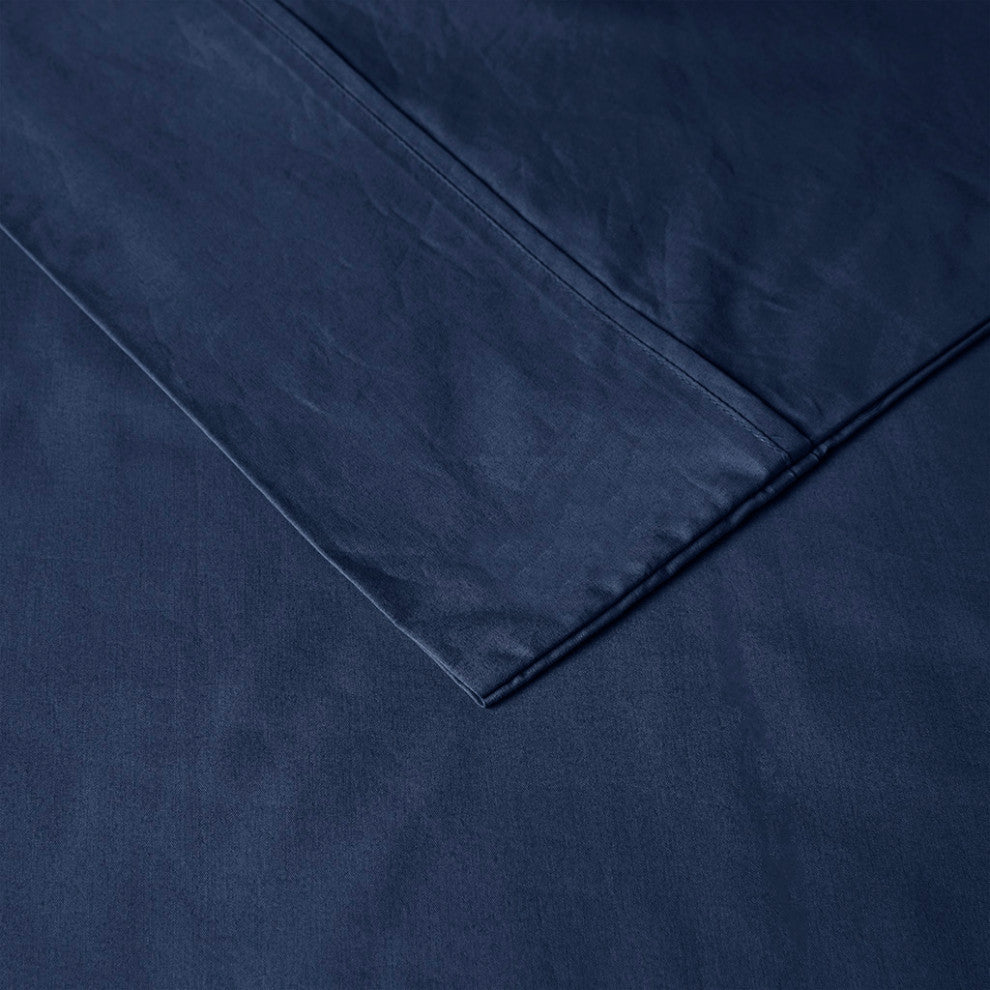 Madison Park Peached Percale Cotton Peached Percale Sheet Set, Navy
