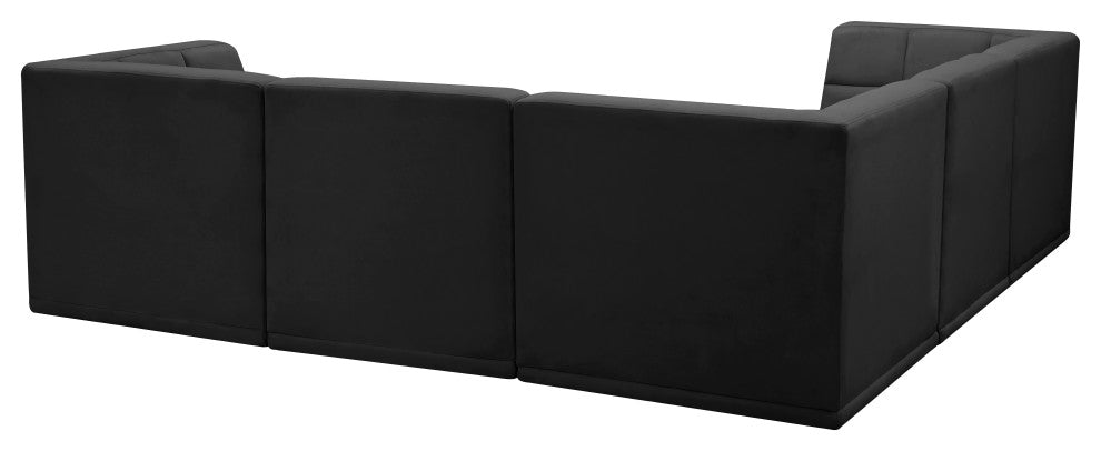 Relax Velvet Upholstered 5-Piece L-Shaped Modular Sectional, Black
