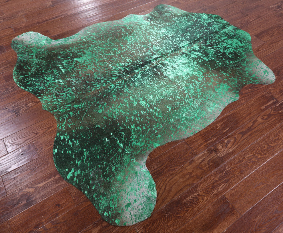 6' 7" X 6' 7" Green Metallic Cowhide Rug C2167