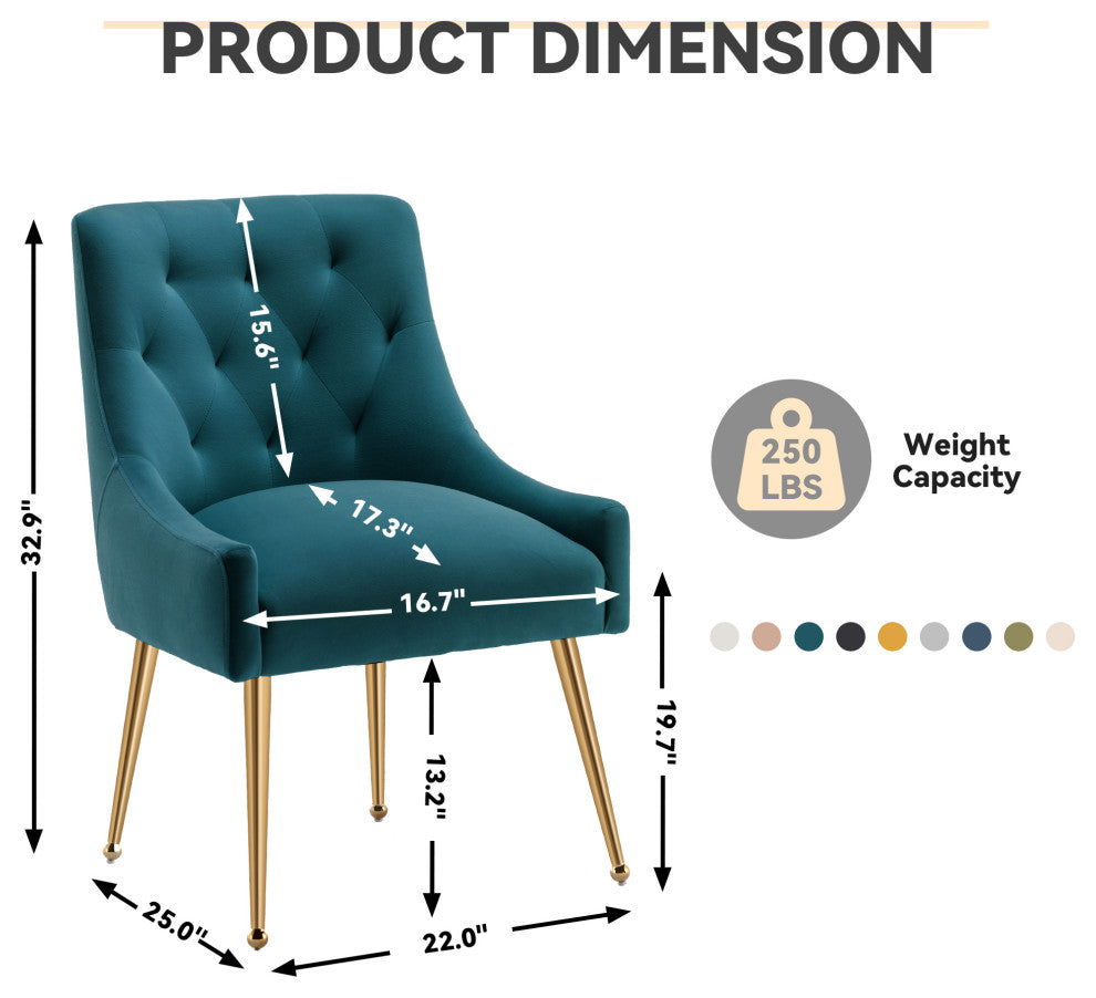 SEYNAR Elegant Velvet Dining Chairs Set of 2, Tufted Upholstered Accent Chair, Teal