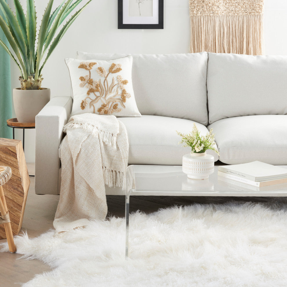 Mina Victory PN082 Throw Pillow, Ivory/Gold, 18" x 18"