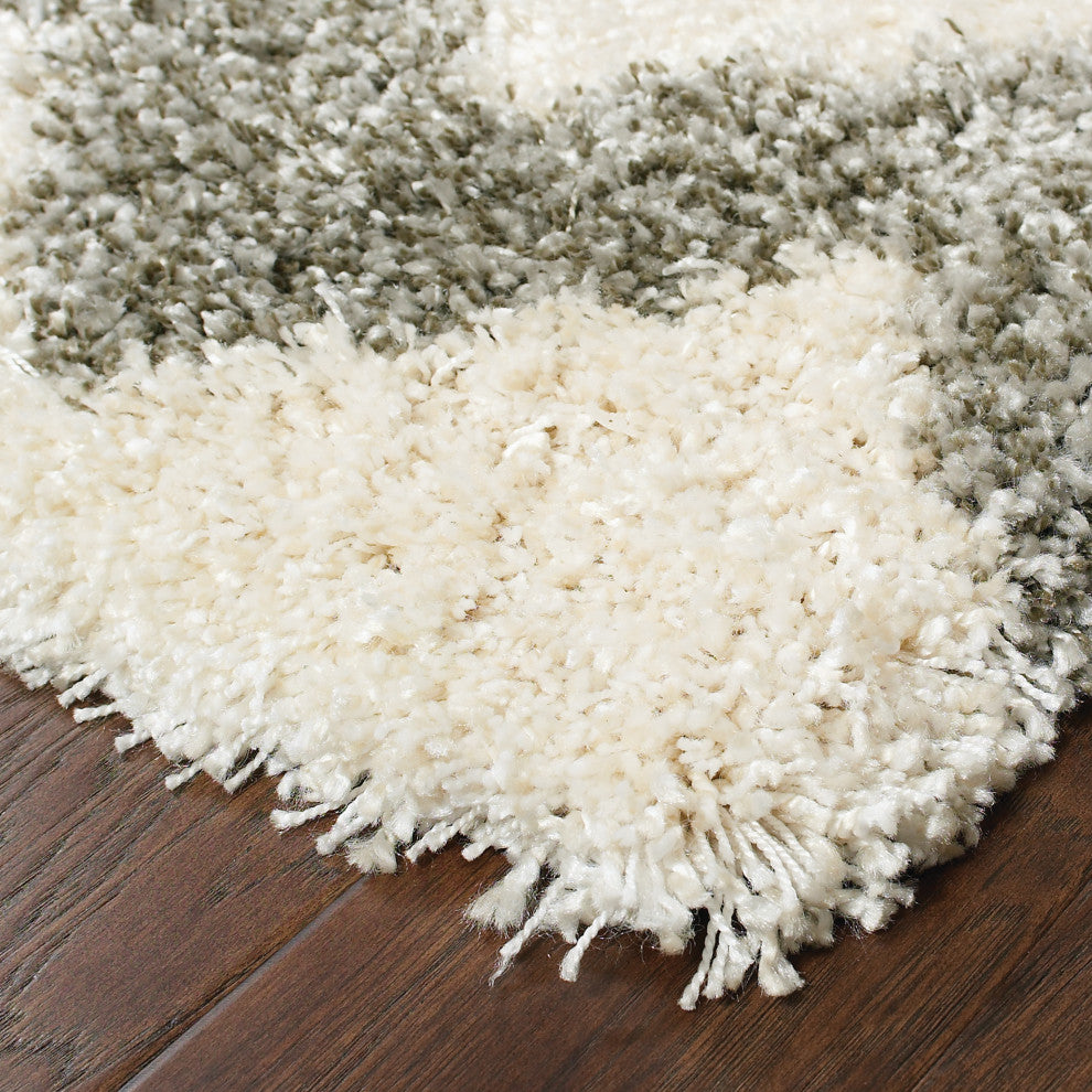 Hartley Chevron Stripes Gray and Ivory Area Rug, 1'10"x3'3"
