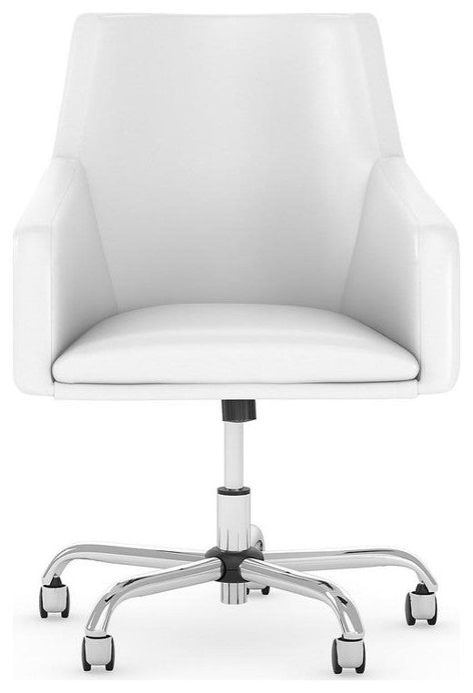 London Mid Back Leather Box Chair, White Leather