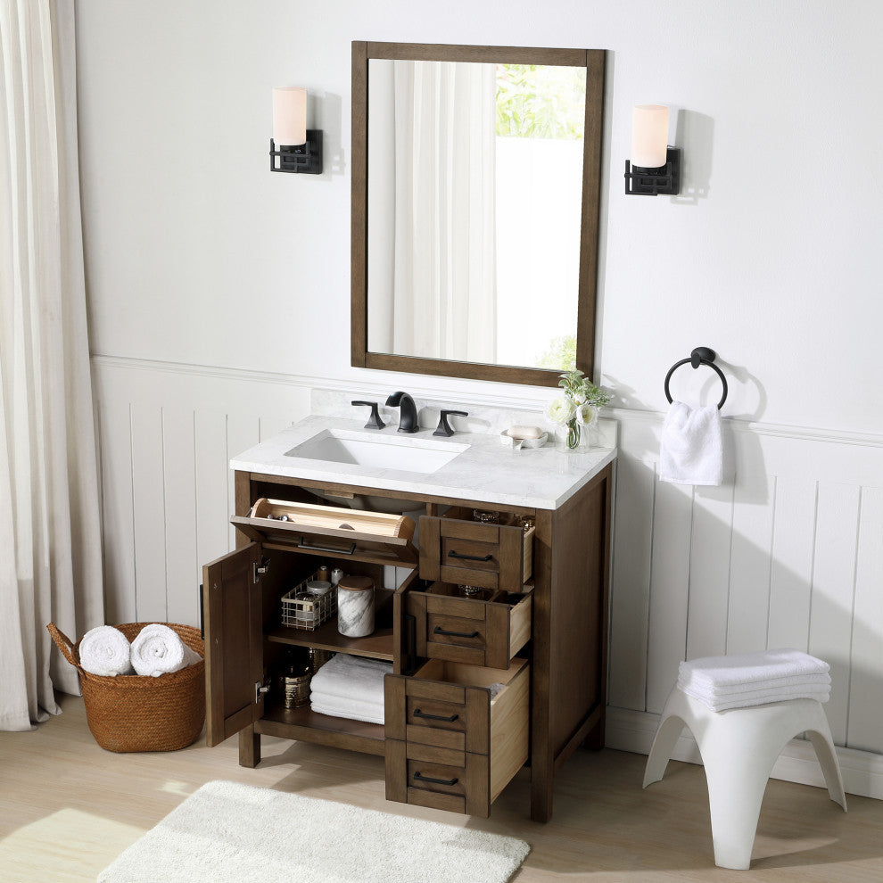 OVE Decors Tahoe Vanity With Mirror, Almond Latte, 36"