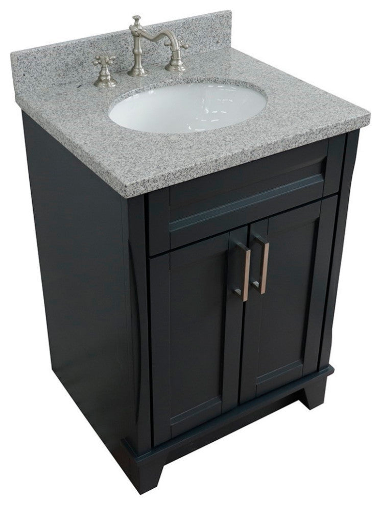 25" Single Sink Vanity, Dark Gray Finish With Gray Granite And Oval Sink