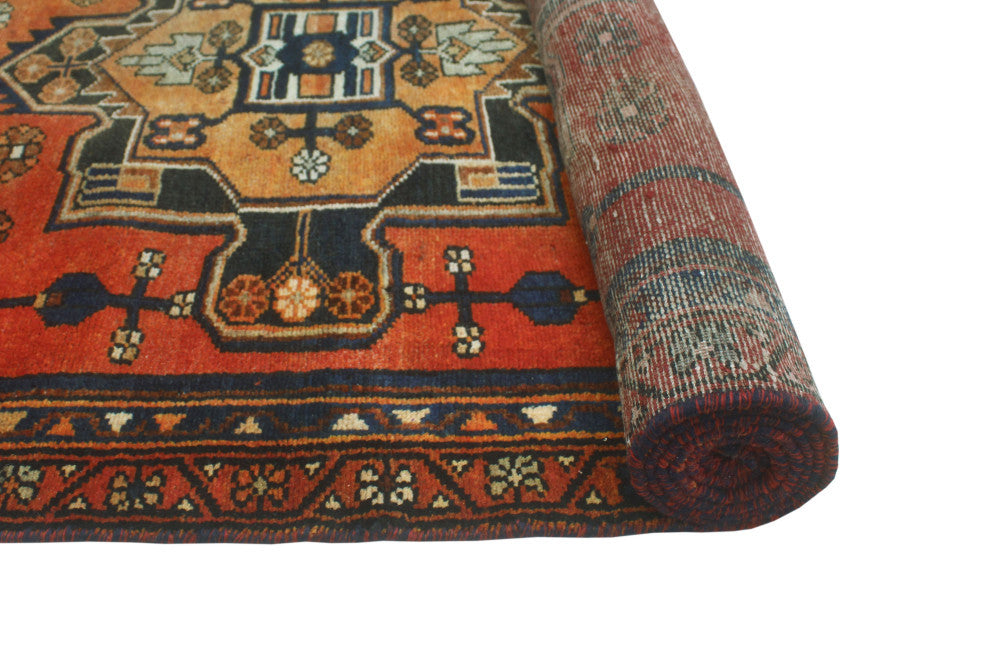 Fine Vintage Distressed Cwentun Rust/Navy Runner, 3'2x9'9