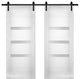 Double Barn Doors Opaque Glass / Sete 6900 White Silk / 13FT Rail, 84" X 80" ( 2* 42x80)