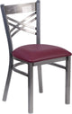 Dyersburg Metal Chair Clear Coat X-Style Back, Burgundy Vinyl Seat