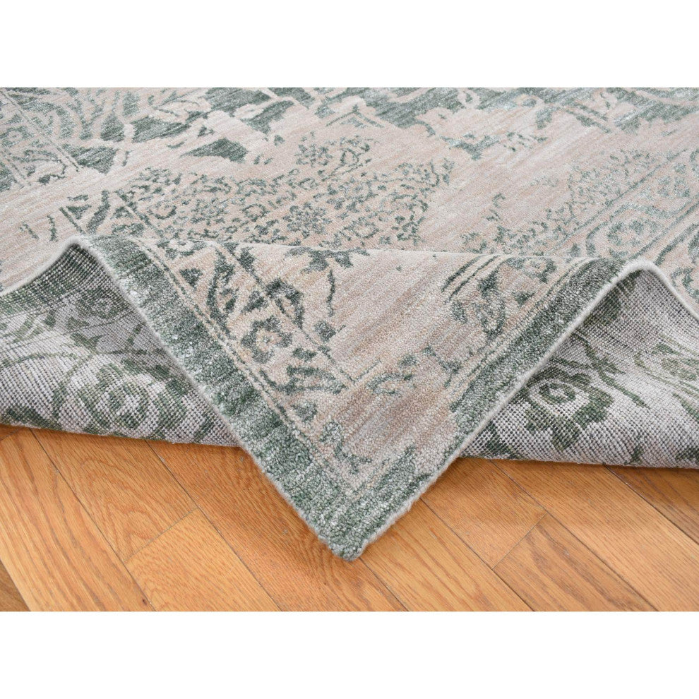 Tan Color, Broken Heriz Design, Wool and Silk Hand Knotted, Rug, 8'10"x12'