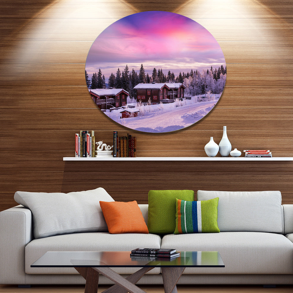 Frosty Winter Resorts In Forest, Landscape Round Wall Art, 23"