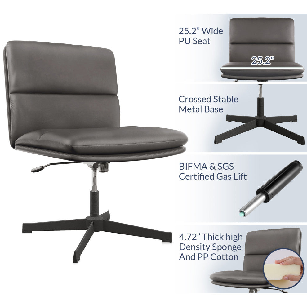 Swivel PU Leather Office Chair with Height Adjustment and Tilt Function, Gray