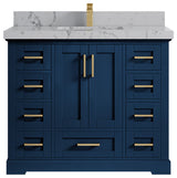 Boston 42 Single Sink Bath Vanity in Navy Blue 2" Venatino Quartz