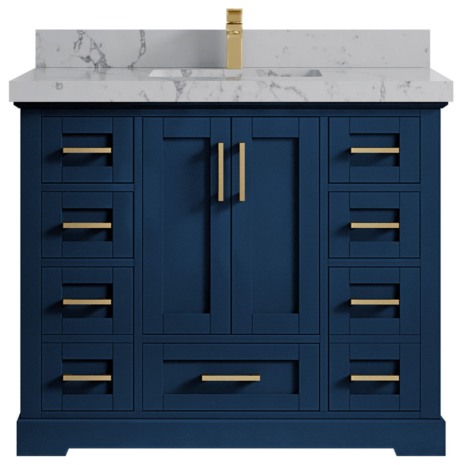 Boston 42 Single Sink Bath Vanity in Navy Blue 2" Venatino Quartz