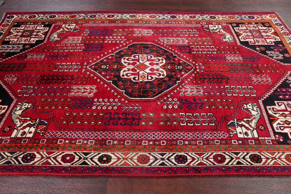 Consigned, Oriental Hand Made Vintage-Style Persian Area Rug, Red, 5x8