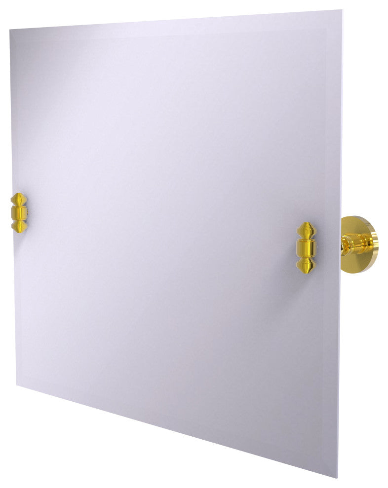 Frameless Landscape Beveled Edge Tilt Mirror, Polished Brass