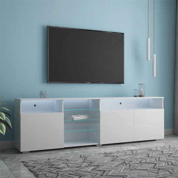 High Gloss Doors Modern TV Stand with LEDs White MDF TV Cabinet