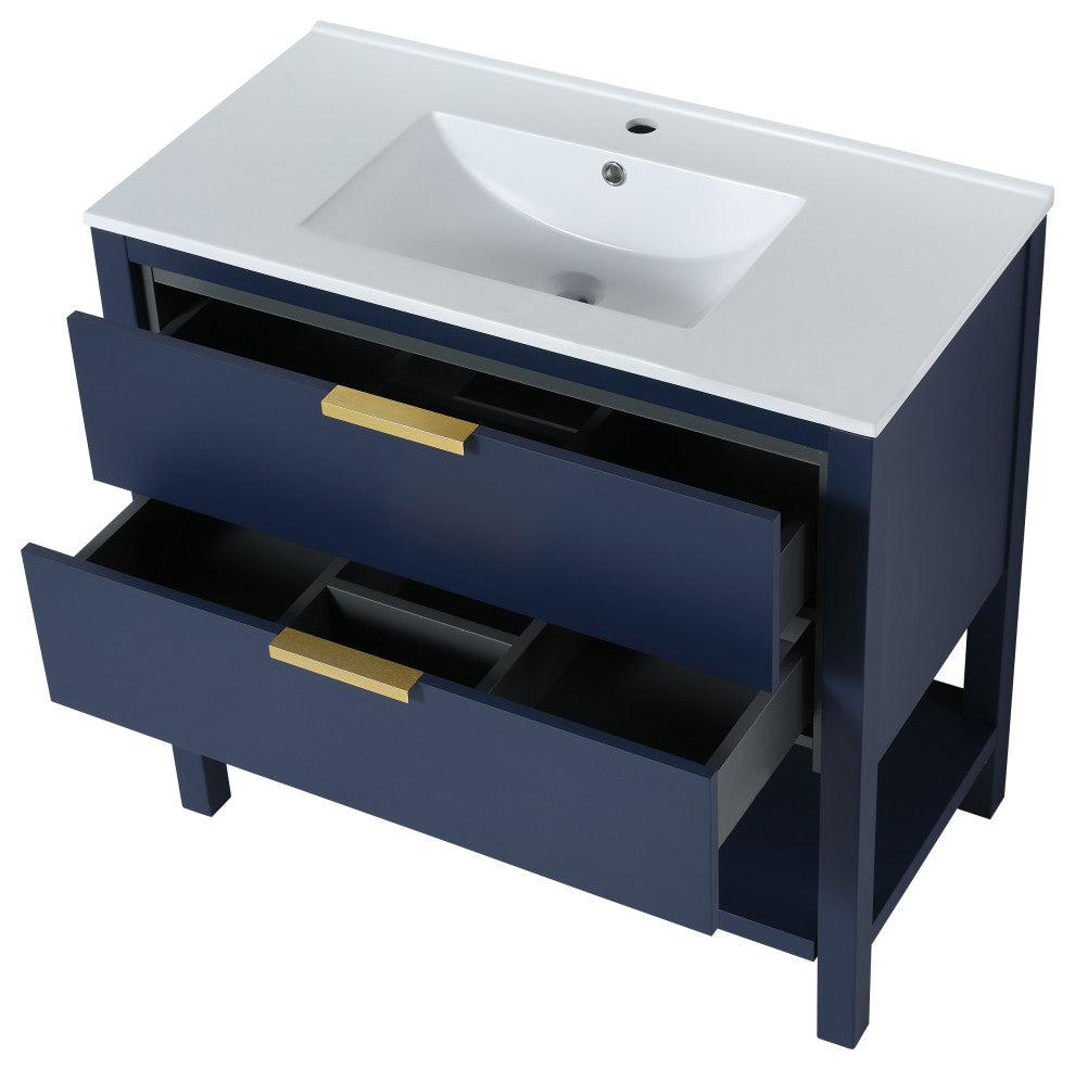 BNK 36" Freestanding Bathroom Vanity With 2 Soft-Close Drawers, 1 Shelf, 36"x18"