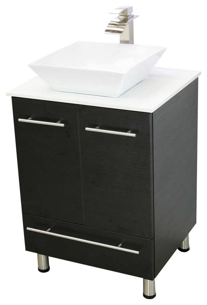 Windbay 24" Freestanding Vanity, Black, White Stone Countertop