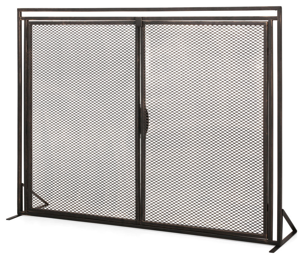 Samantha Iron Fireplace Screen, Black Brushed Gold