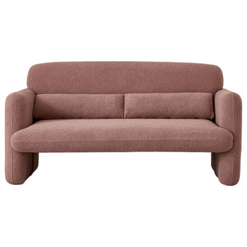 59" Modern Sherpa Loveseat Sofa, Lambswool Upholstered Seat, Dark Pink