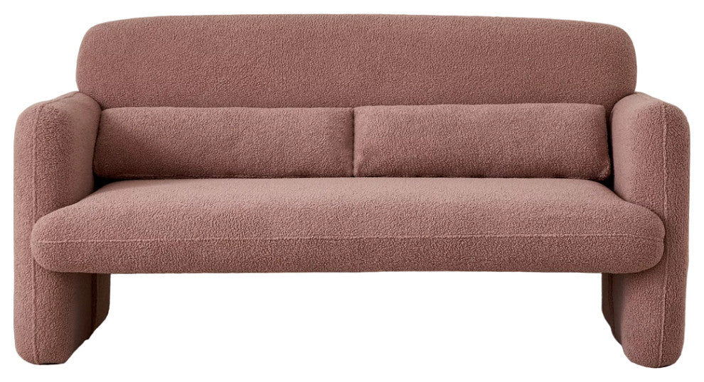 59" Modern Sherpa Loveseat Sofa, Lambswool Upholstered Seat, Dark Pink