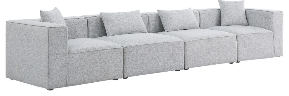 Cube Upholstered Modular Sofa, Gray, 4-Piece: 2 Armless Chair, 2 Corner Chair, Linen Texured Fabric