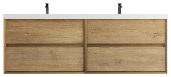 Ashley 84'' Floating Vanity, Acrylic Top, Double Sink, White Oak