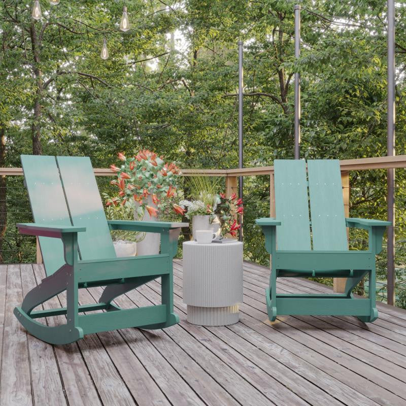 Finn Set of 2 Outdoor Rocking Adirondack Chair-Rust Resistant Hardware, Sea Foam