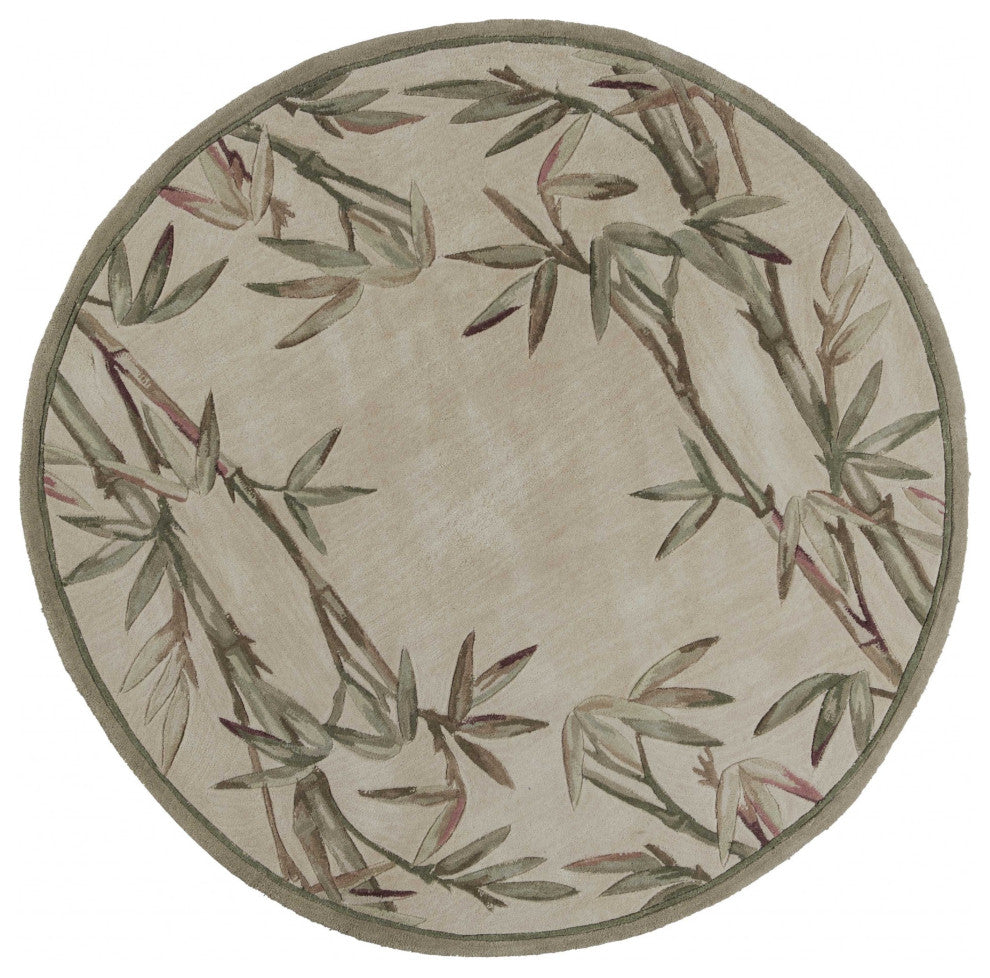 HomeRoots 6' Ivory Hand Tufted Tropical Bamboo Round Indoor Area Rug
